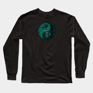 Teal Blue and Black Yin Yang Roses Long Sleeve T-Shirt